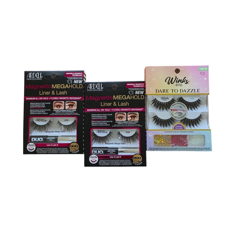 2PK Ardell Professional Magnetic Megahold #056 Lash w/Lash Adhesive + Winks #111